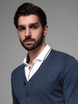 Knitted monochrome men's viscose cardigan - navy blue V1 OM-SWCD-0126 