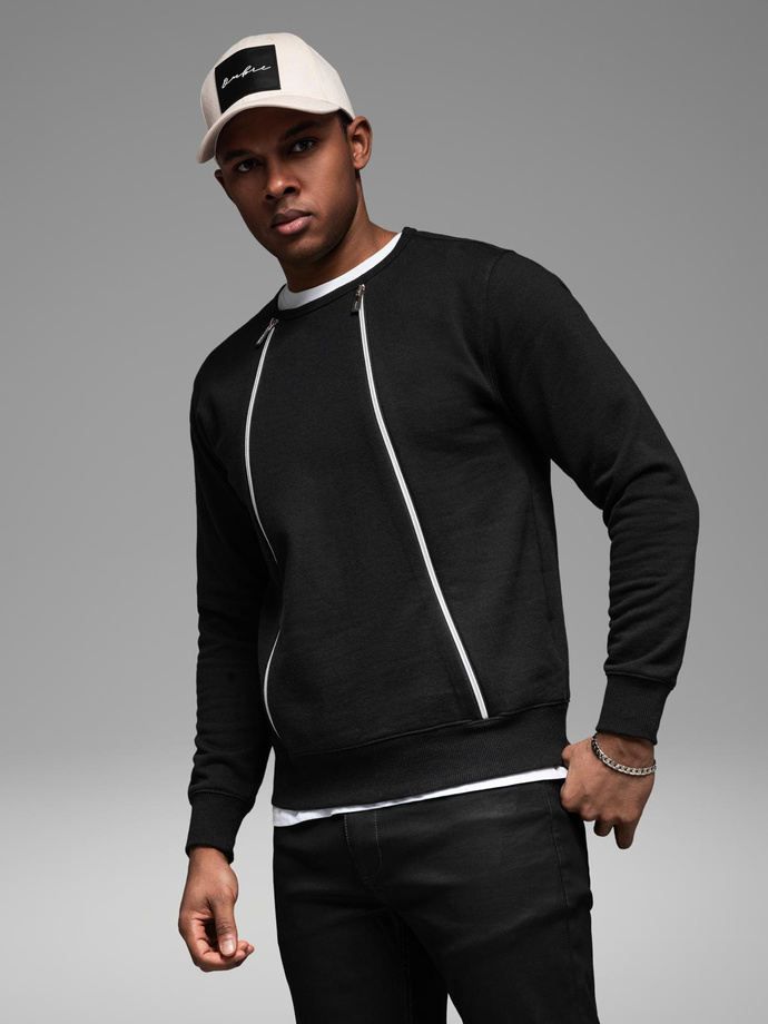 Męska bluza z ozdobnymi zamkami z przodu – czarna V1 OM-SSNZ-0187