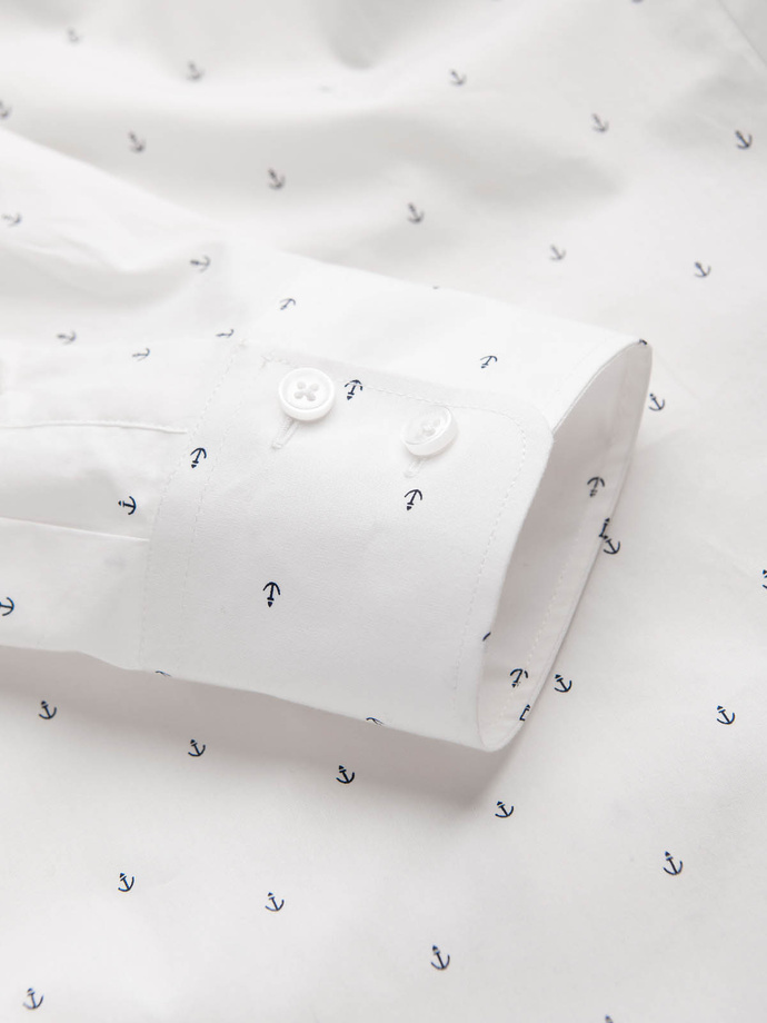 Klasyczna męska bawełniana koszula SLIM FIT w kotwice - biała V3 OM-SHCS-0156