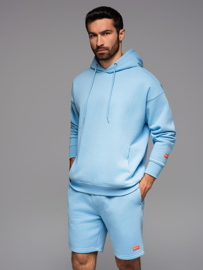 Komplet dresowy UNISEX bluza z kapturem + szorty w stylu athleisure – błękitne V8 Z110