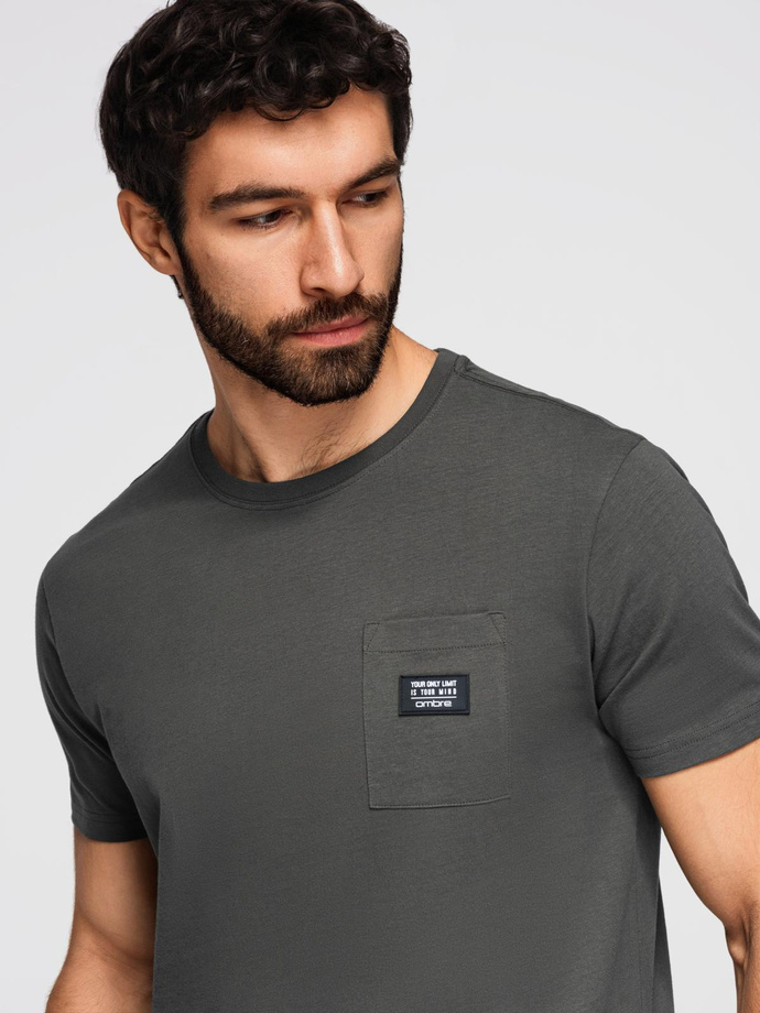 Men's casual t-shirt with pocket patch - graphite V11 OM-TSCT-0109