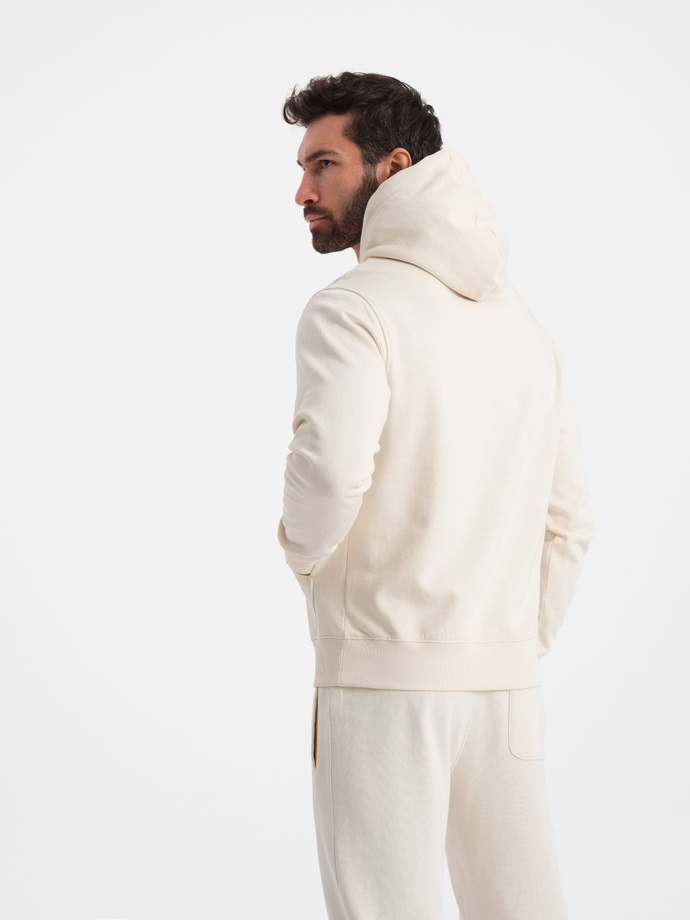 Men's tracksuit set kangaroo sweatshirt + pants - cream V11 Z80