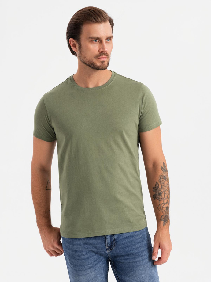 BASIC men's cotton t-shirt set with round neckline - black/green/khaki V3 OM-TSBS-0232