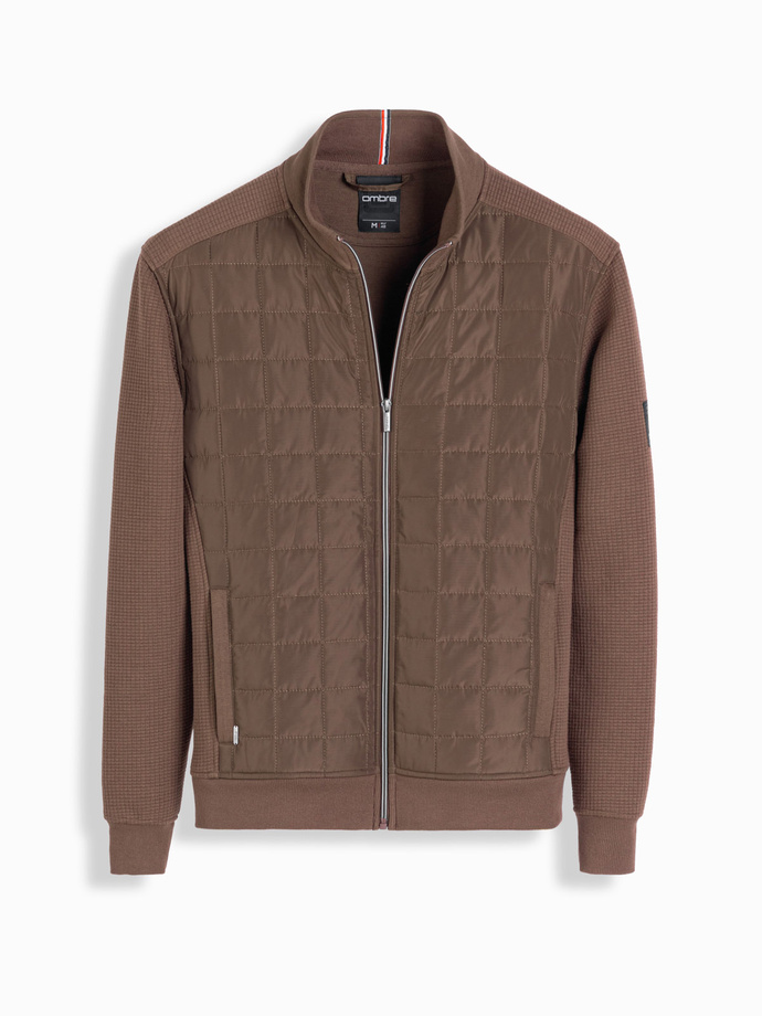 Lightweight unzipped men's jacket with quilted front - brown V3 OM-JANP-0193