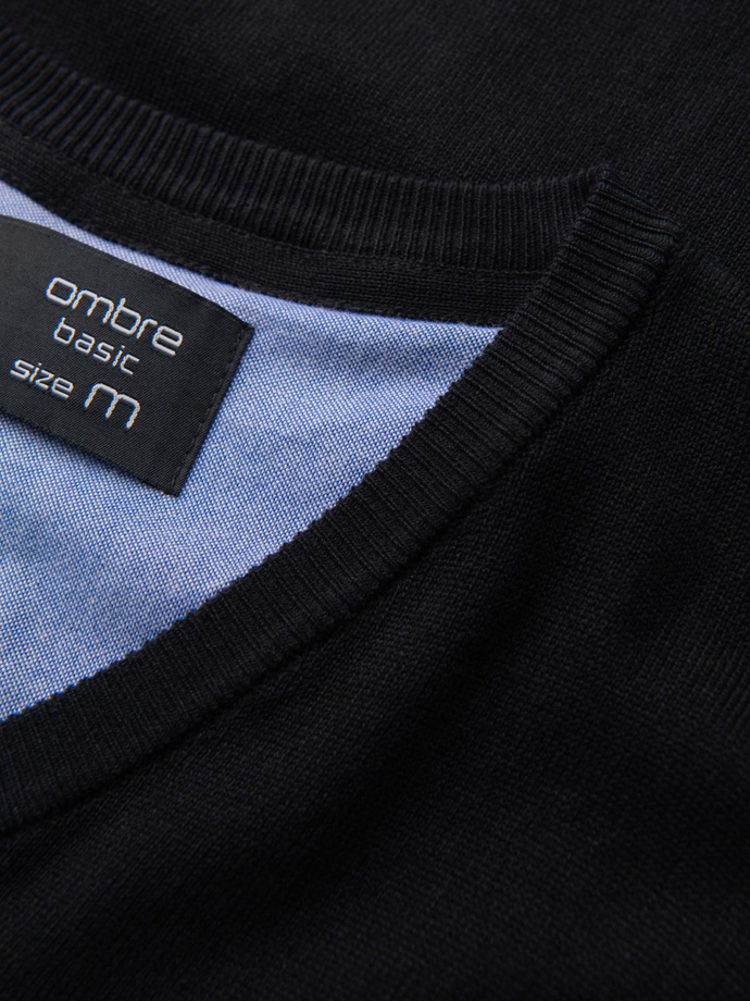 Elegancki sweter męski V-neck BASIC z wiskozą – czarny V1 OM-SWBS-0107