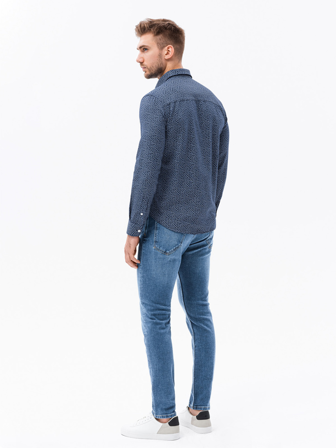 Bawełniana koszula męska z mikro printem paisley REGULAR FIT - granatowa V2 K636