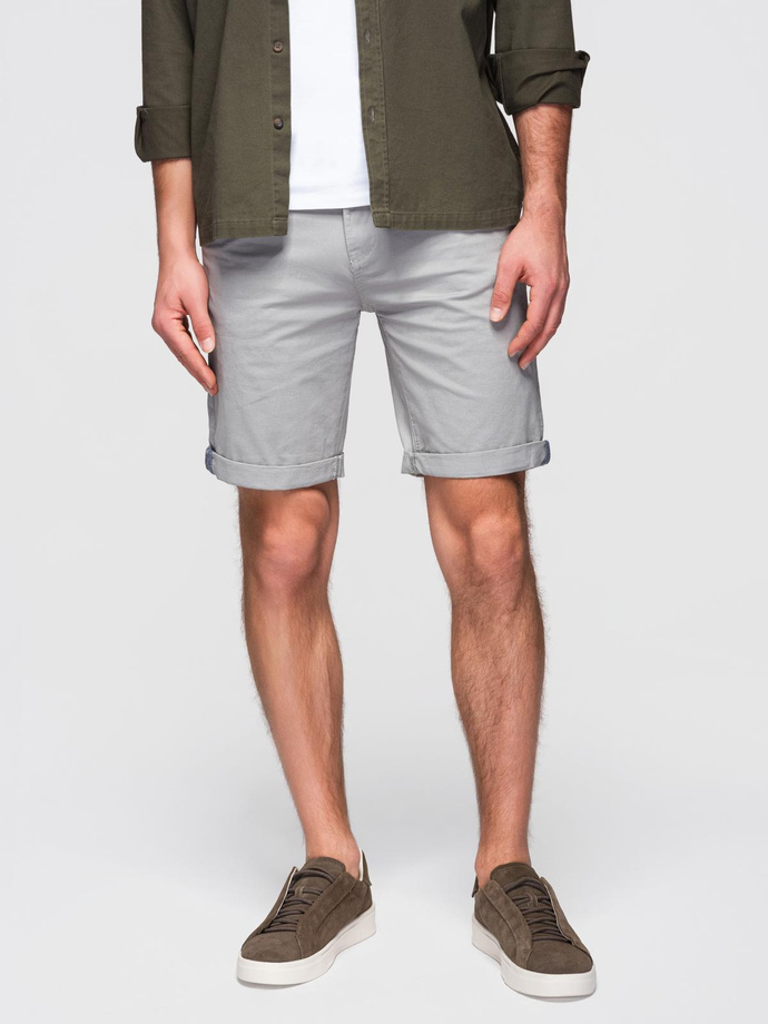 Men's classic chino shorts with rolled up leg - grey V12 OM-SRCS-0197