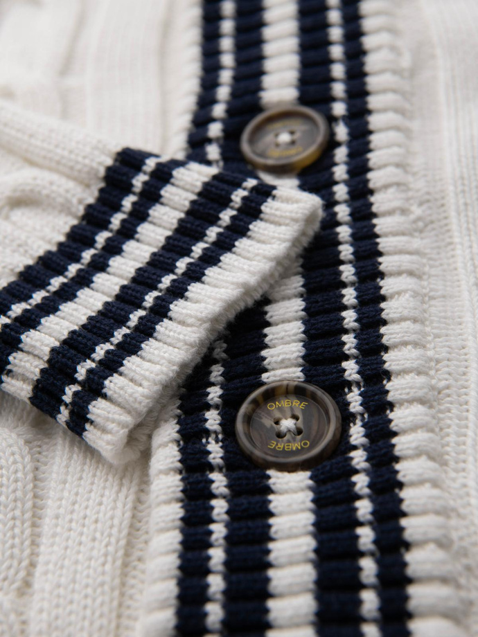 Men's cardigan sweater with shawl collar in preppy style - white V1 OM-SWCD-0152