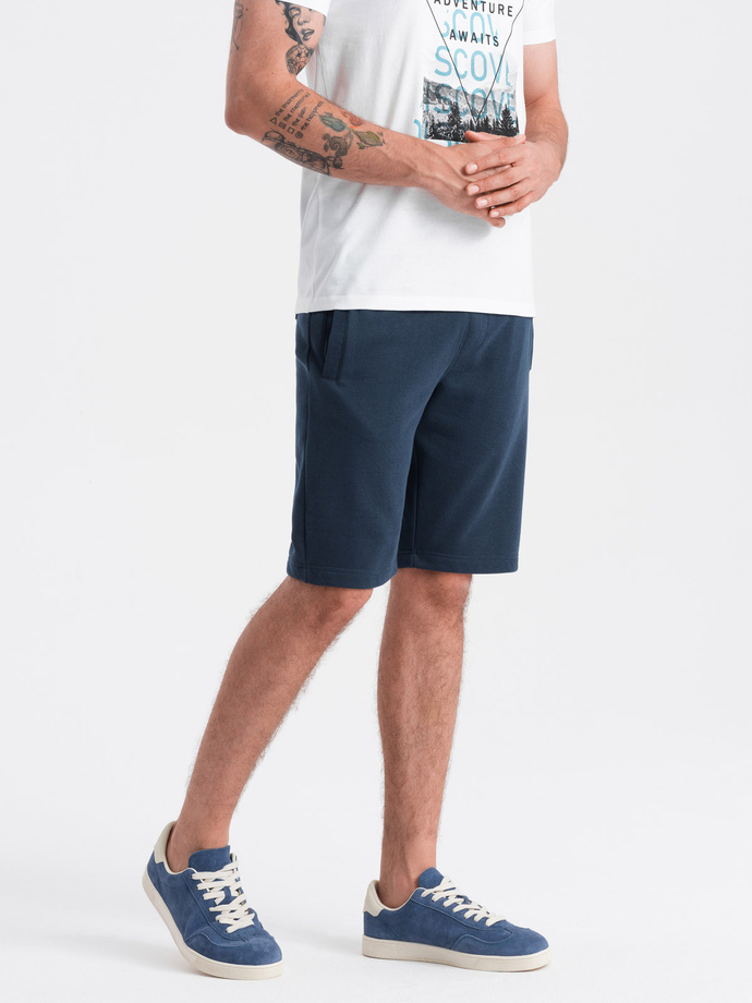 Men's pre-knee BASIC sweat shorts - navy blue V1 OM-SRBS-0149