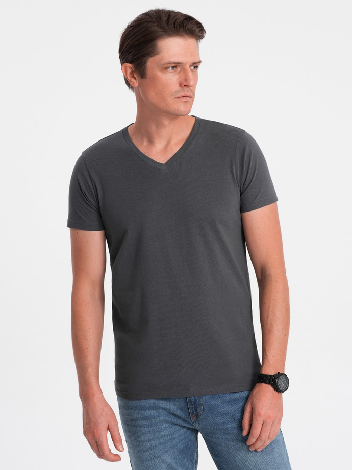 BASIC men's classic cotton T-shirt with a crew neckline - graphite V3 OM-TSBS-0145