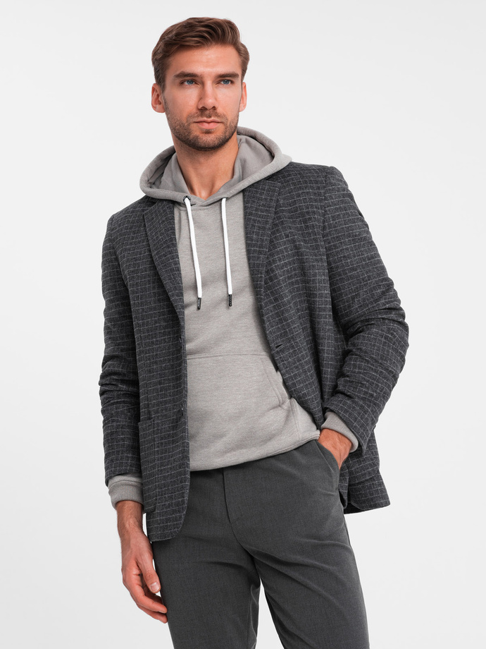 Men's checkered blazer with wool - graphite V2 OM-BLZB-0117