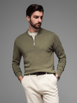 Men's sweater with viscose and spread neckline - olive V1 OM-SWZS-0124