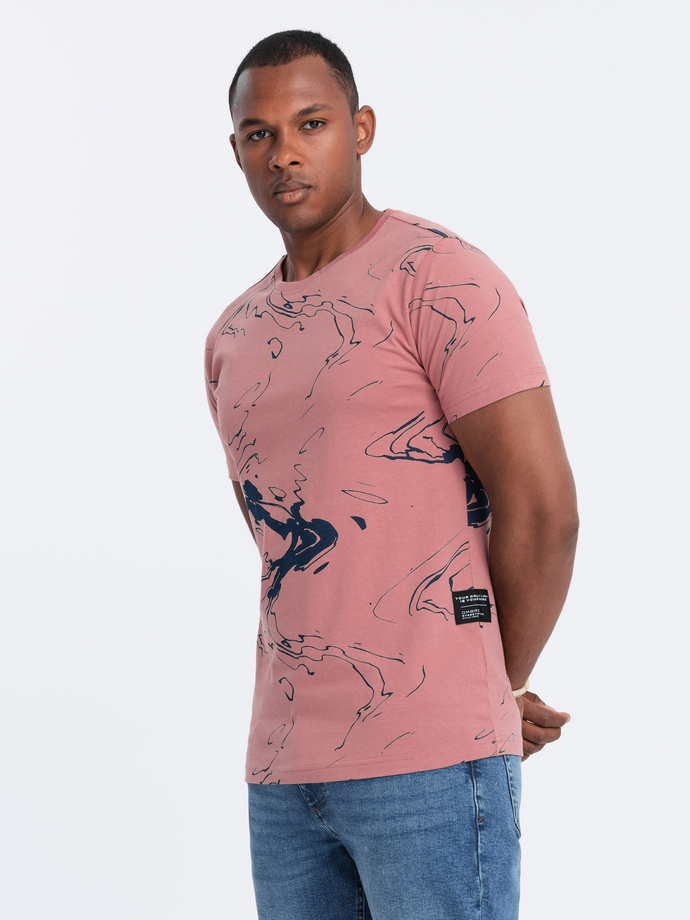 Men's cotton t-shirt with patterns - pink V5 OM-TSFP-0184