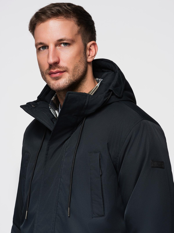 Classic long men's parka jacket - black V6 OM-JAPJ-0313