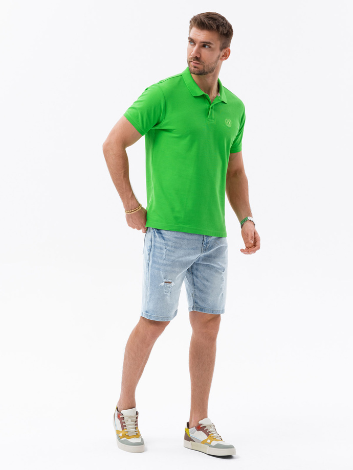 Koszulka męska polo z dzianiny pique - zielony V25 S1374