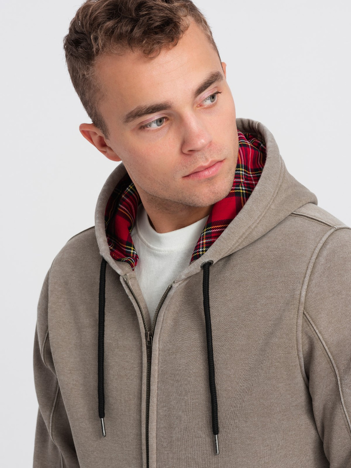 Washable men's unbuttoned hoodie - khaki V2 OM-SSDS-0110