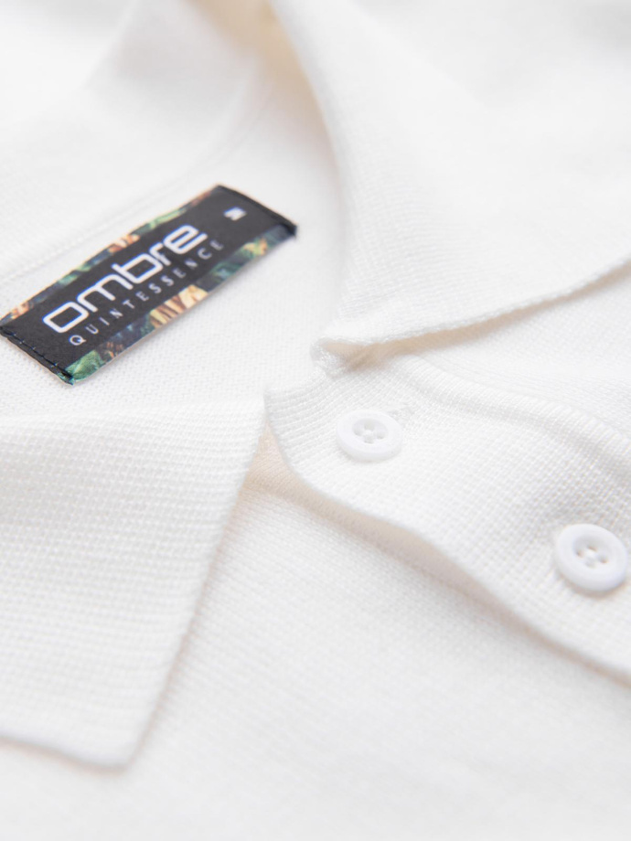 Men's soft knit polo shirt with contrasting stripes - white V1 OM-POSS-0118