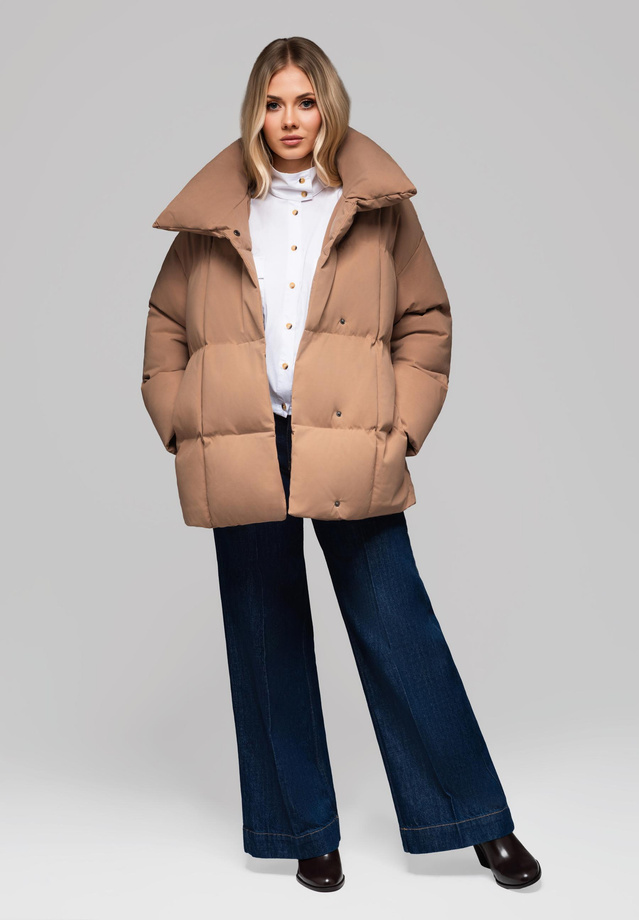 Women's quilted jacket with belt and collar OW-JAHP-0106 v3 - brown