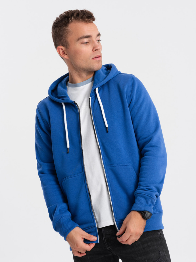 BASIC men's unbuttoned hooded sweatshirt - blue V9 OM-SSBZ-0118