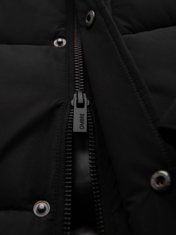 Długa męska kurtka zimowa pikowana z kapturem - czarna V1 OM-JALJ-0309