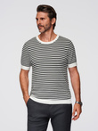 Men's knitted t-shirt with navy stripes and openwork weave - black and white V1 OM-TSCT-0255
