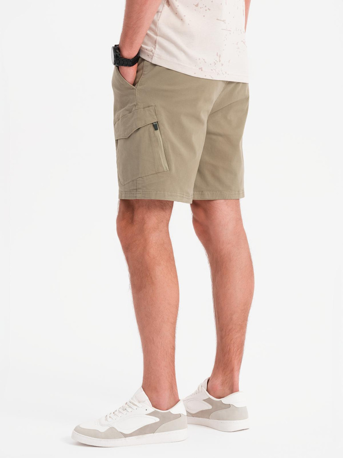 Men's loose-fit shorts with cargo pockets - light olive V3 OM-SRCG-0194