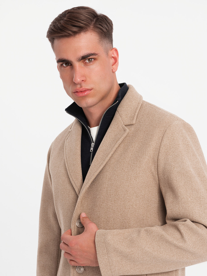 Men's lightweight single-breasted coat - beige V7 OM-COWC-0104