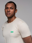 Men's cotton t-shirt with green patch on chest - broken white V5 OM-TSCT-0151