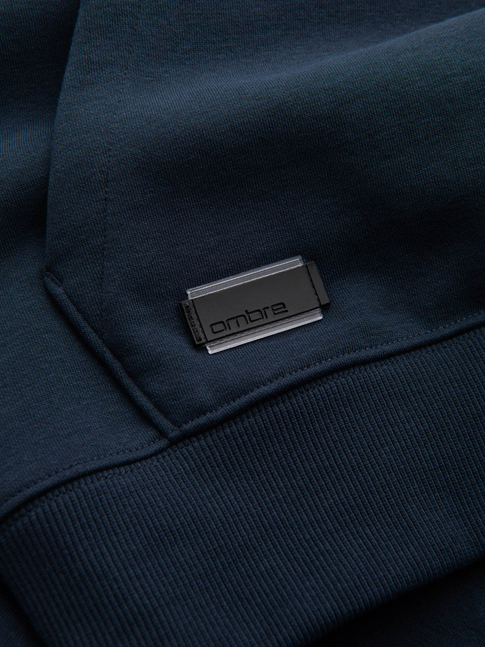 BASIC men's cotton kangaroo hooded sweatshirt - navy blue V1 OM-SSBN-0161