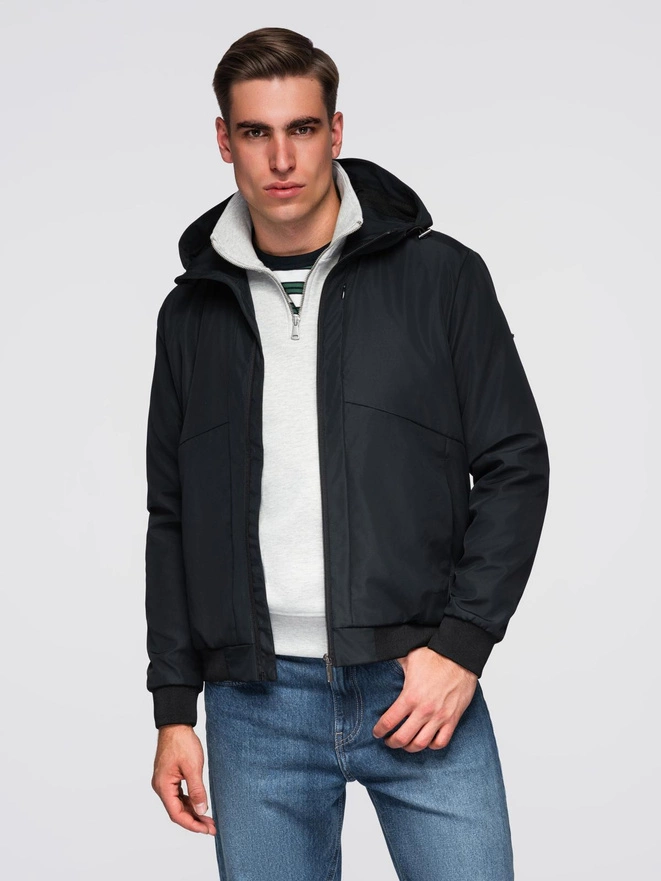 Men's lightweight jacket with mesh lining and hood - black V4 OM-JANP-0149