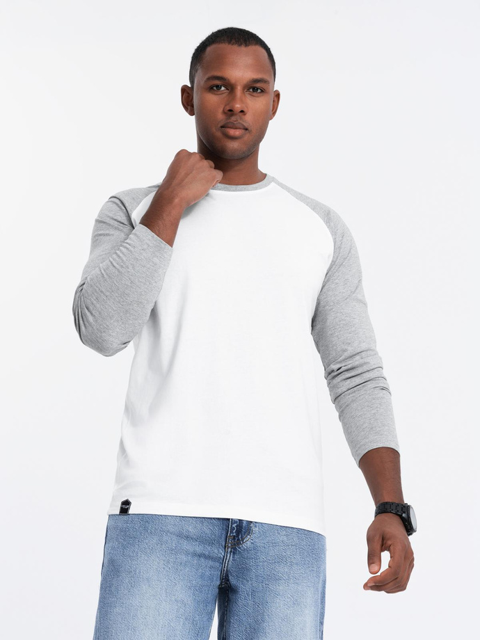 Men's longsleeve with raglan contrast sleeves - white and gray V5 OM-LSCL-0105