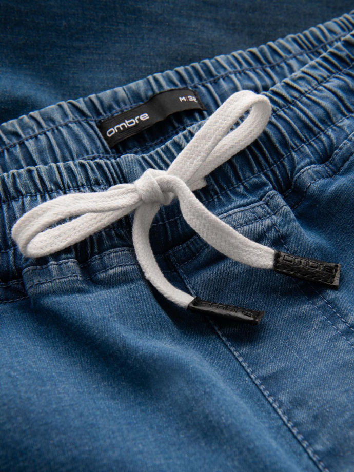 Jeansowe męskie joggery z lampasami – niebieskie V3 OM-PADJ-0156