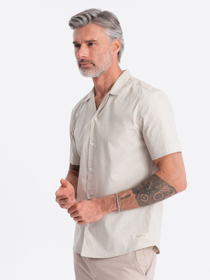 Men's short sleeve shirt with Cuban collar - cream V7 OM-SHSS-0168