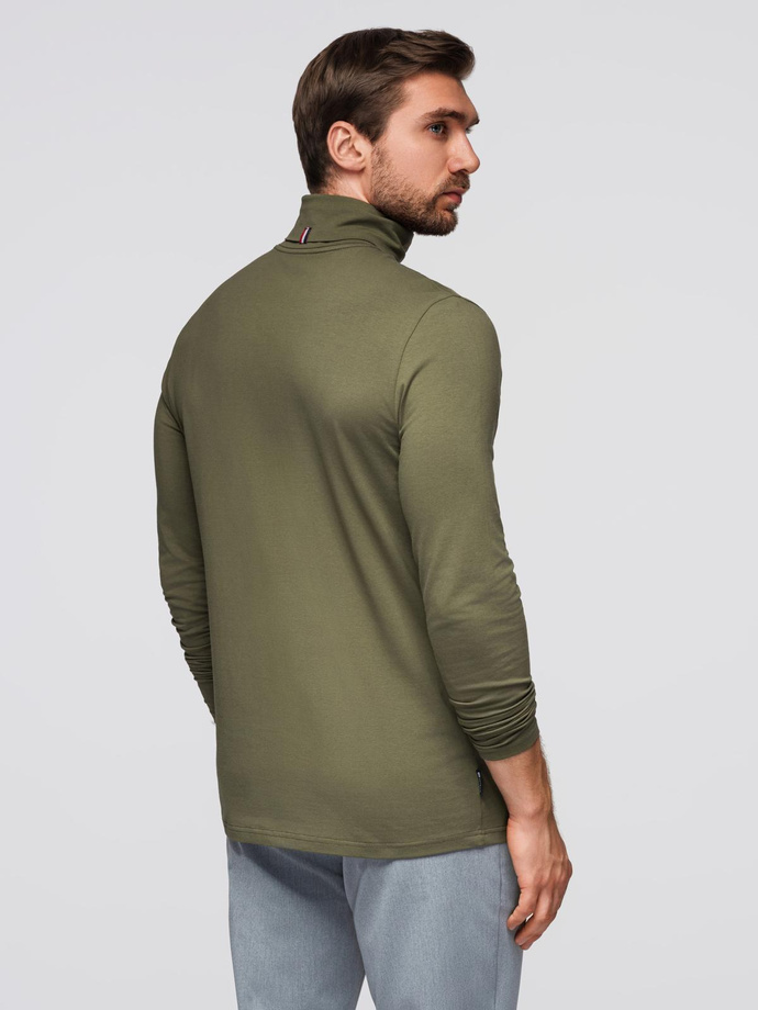 Men's plain turtleneck longsleeve - dark olive green V4 OM-LSCL-0130