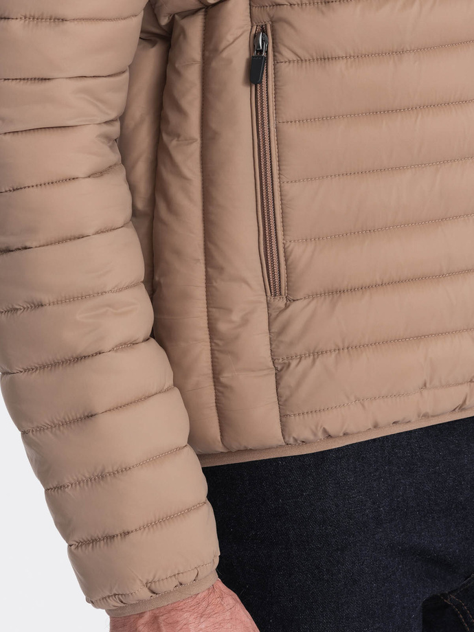 Men's satin-finish bomber jacket with contrasting ribbed cuffs - black V1 OM-JALP-22FW-007