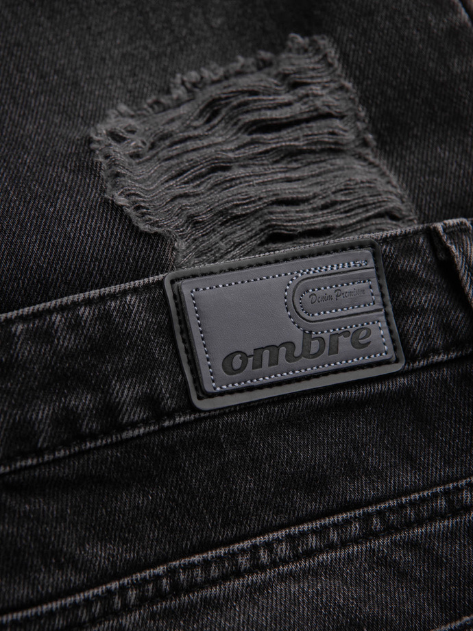 Męskie spodnie jeansowe taper fit z dziurami - czarne V2 P1028