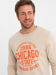 Men's unbuttoned sweatshirt with collegiate print - sand V1 OM-SSPS-0154