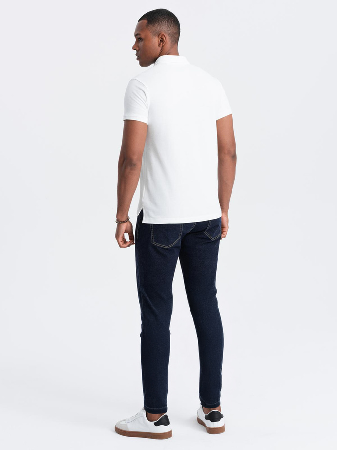 Jednokolorowa koszulka męska polo BASIC z dzianiny pique - biała V4 OM-POBS-0100