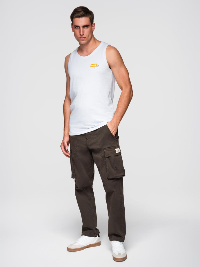 Summer Vibe printed men's cotton tank top - white V2 OM-TSTT-0191