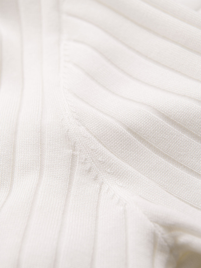 Męska koszulka polo z wiskozą SLIM FIT w pionowy prążek – złamana biel V3 OM-POSS-0143