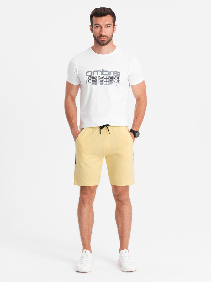 Men's sweat shorts with piping - yellow V1 W359