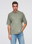 Men's LOOSE FIT cotton t-shirt with round neckline - khaki V8 OM-TSBC-0234
