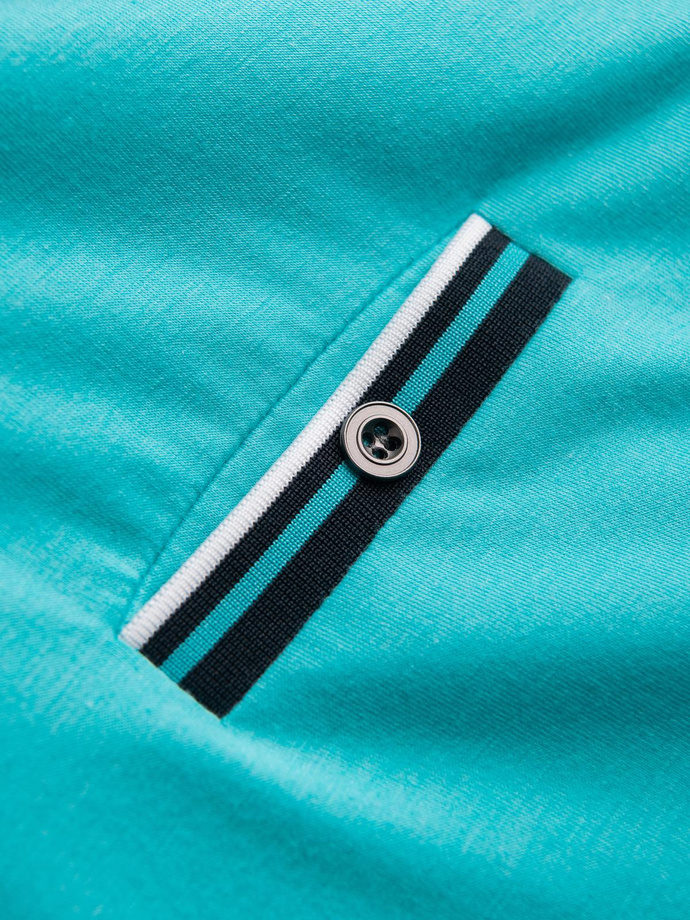 Men's henley t-shirt with decorative ribbing - turquoise V7 OM-TSCT-0175