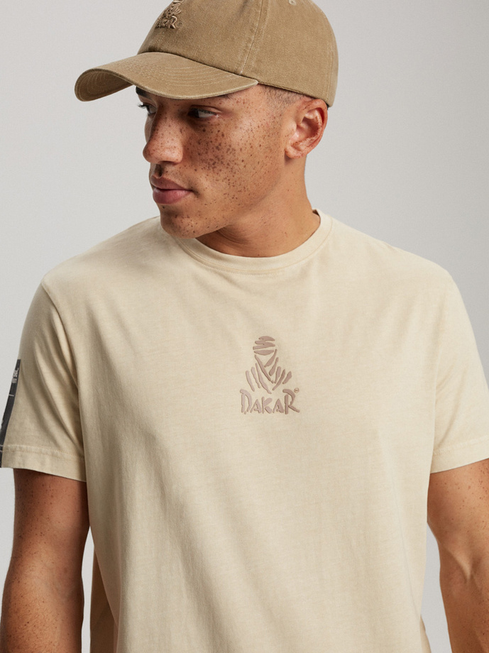 T-shirt męski z nadrukiem DKR D 0523 S1822 - beżowy
