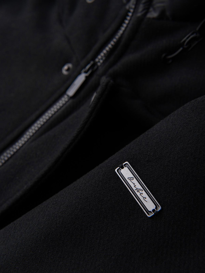 Płaszcz męski parka z wełną i kapturem - czarny V1 OM-COWC-0132