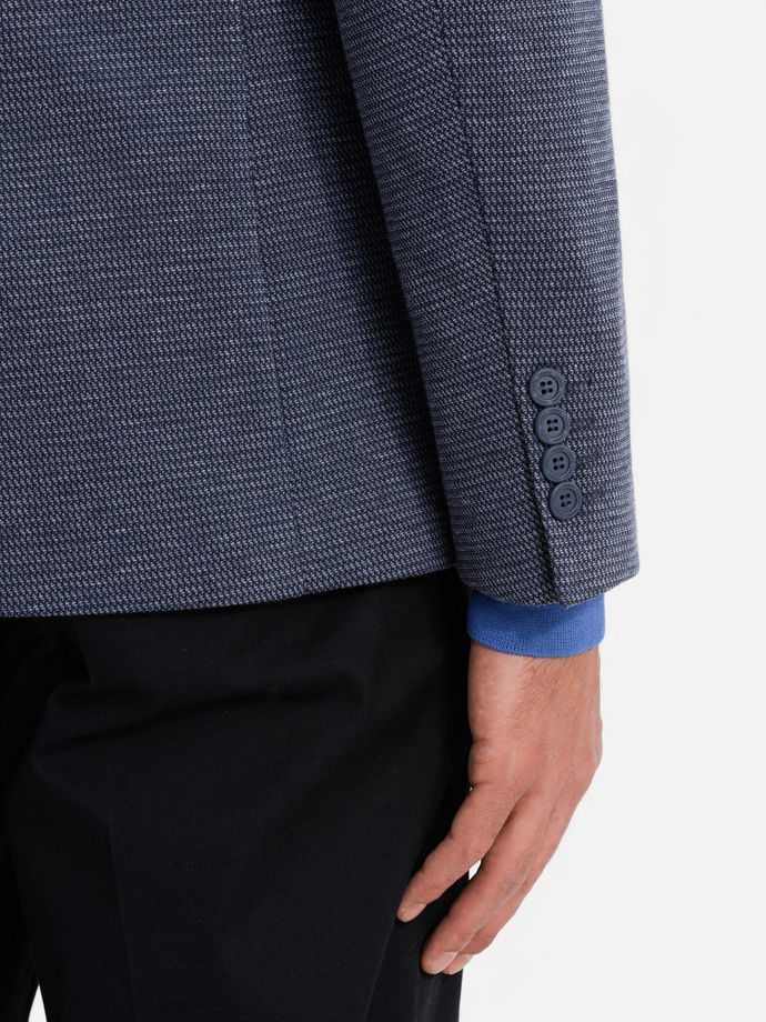 Fitted elegant men's structured knit blazer - navy blue V1 OM-BLZB-0129
