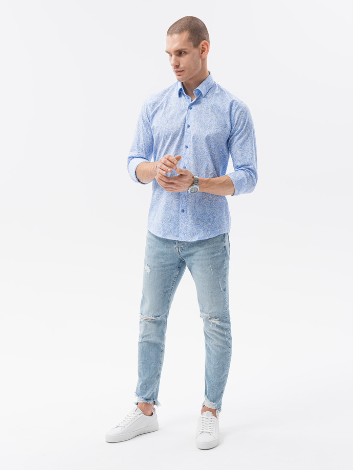 Men's shirt with long sleeves - light blue K608