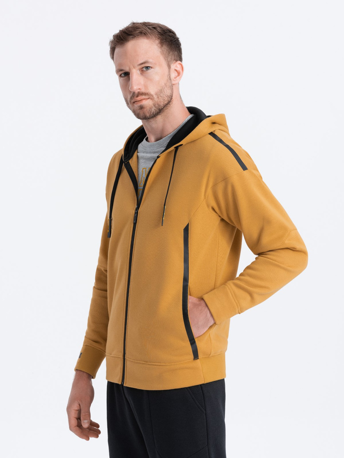 Men's unbuttoned hooded sweatshirt - yellow V6 OM-SSZP-22FW-006