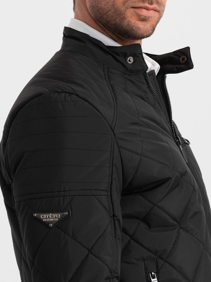 BIKER men's insulated jacket quilted in a diamond pattern - black V1 OM-JALP-22FW-006