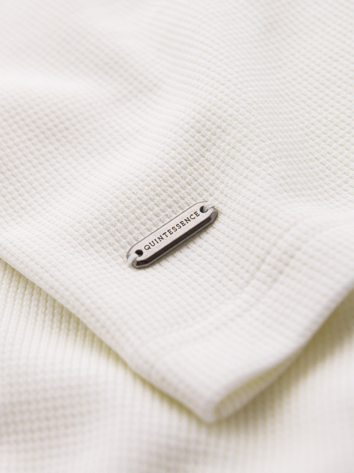 Koszulka męska o waflowej strukturze z okrągłym dekoltem – złamana biel V1 OM-TSCT-0197